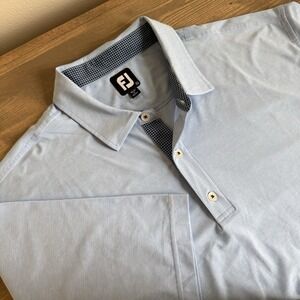 FootJoy Men's 2XL Light Blue Plaid Trim Short Sleeve Golf Polo Shirt Collar Top‎